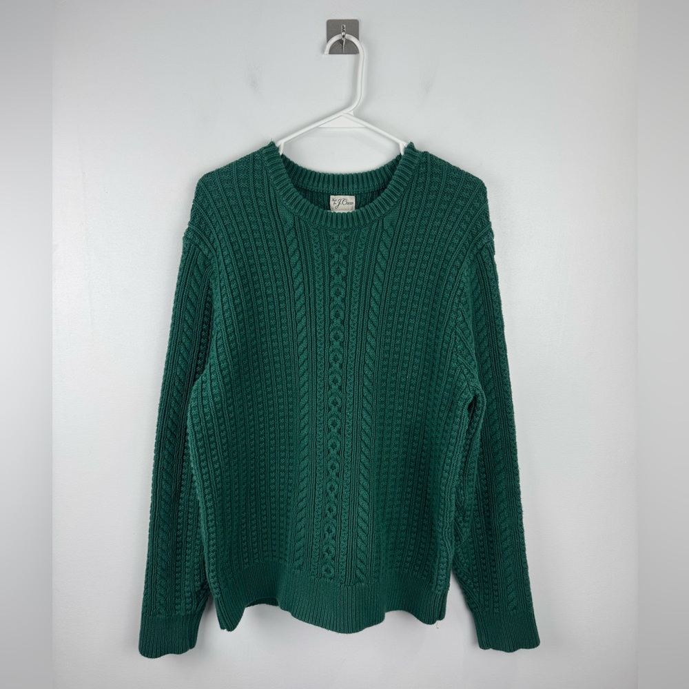 J.Crew Men Cotton Cable-Knit Crewneck Sweater‎ Green Size Large